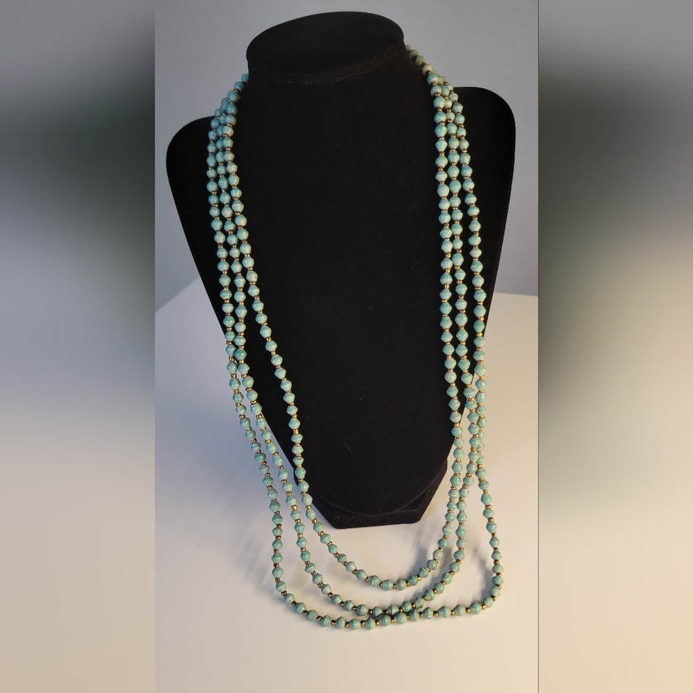 Vintage Teng Yue Necklace triple strand turquoise paper beads - Boho chic